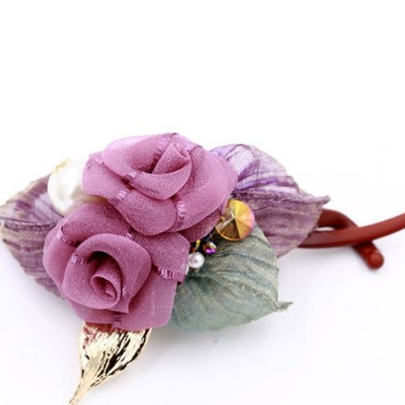 Handmade Purple Rose Flower Banana Hair Barrettes - Picture 1 of 5